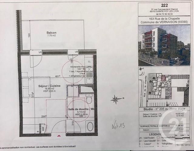 Appartement F1 à vendre - 1 pièce - 23.94 m2 - VERNAISON - 69 - RHONE-ALPES - Century 21 Grande Rue